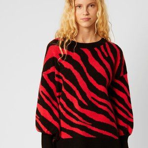 TIGER JACQUARD CREW NECK SWEATER Barberry/ Black